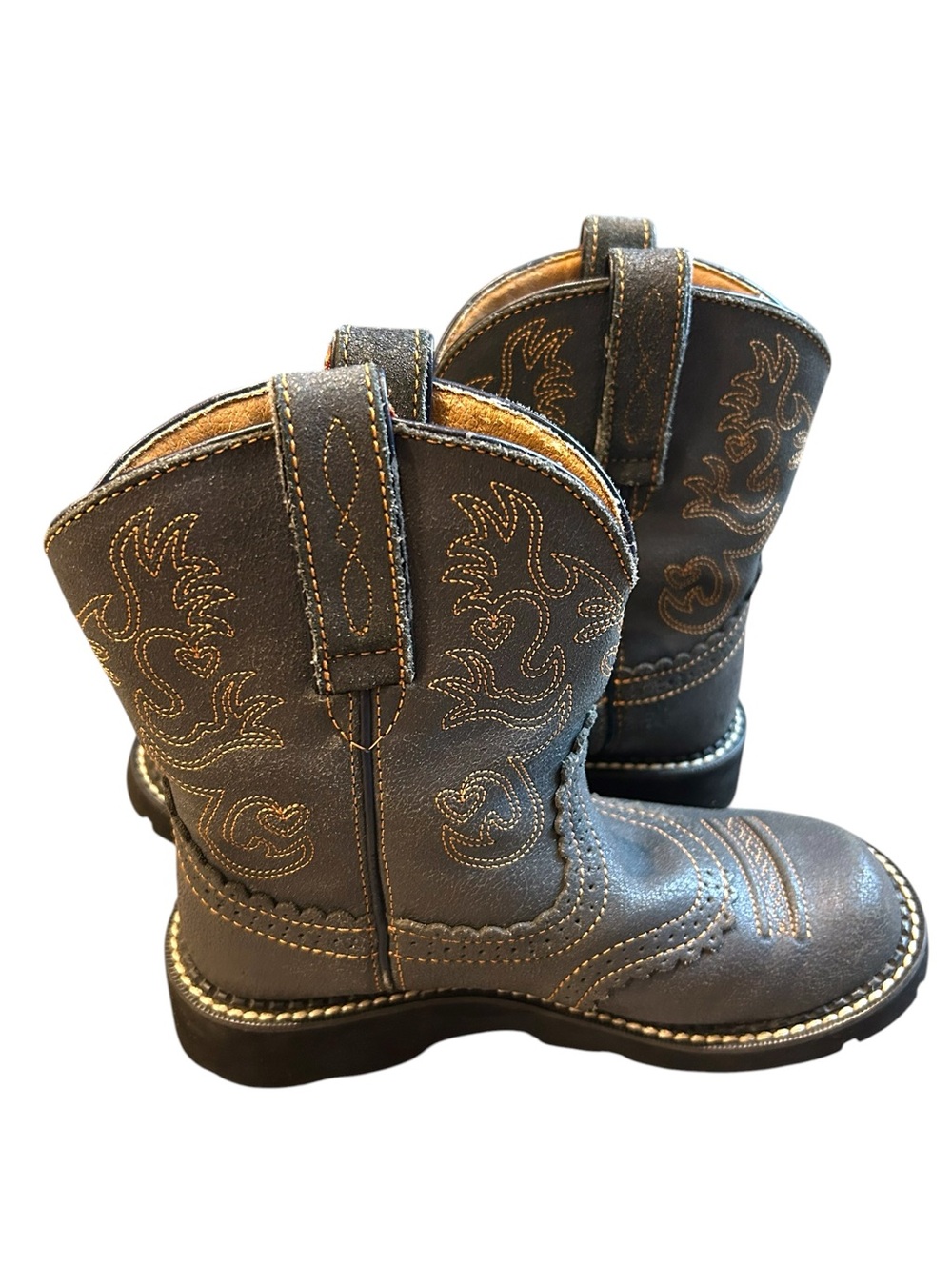 Ariat Fatbaby Boots Rare! Slate Crinkle- Western Tan Stitching Round Toe Sz 6.5B - Picture 11 of 16